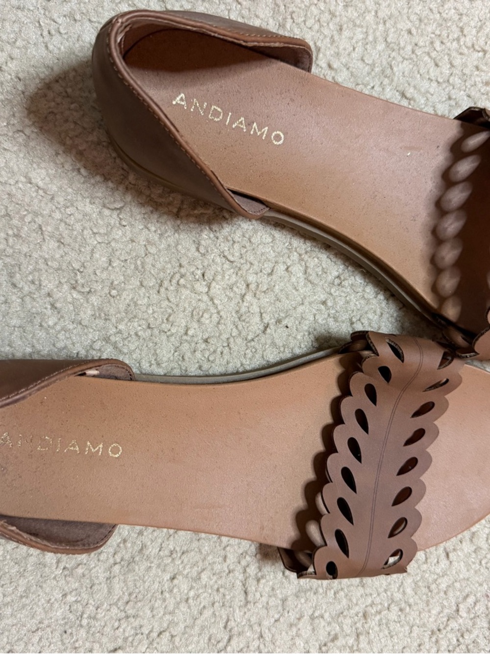 Andiamo Brown Scalloped Cutout Leather D'Orsay Flats
